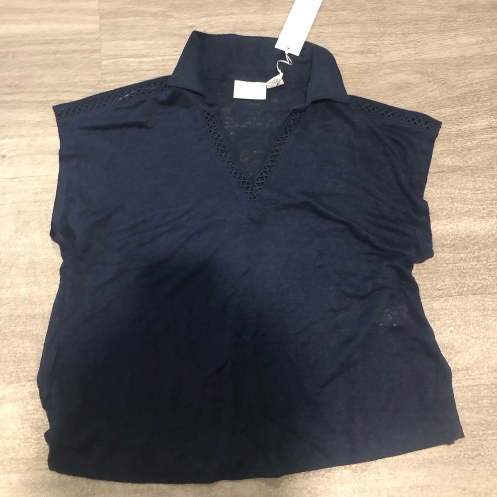 Calypso St. Barth Navy V-Neck Top new L